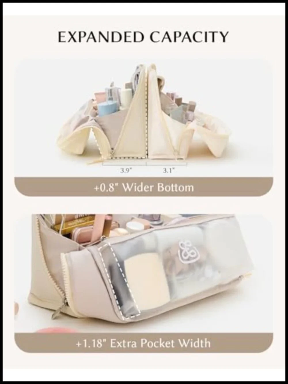 Large Waterproof Cosmetic Bag & Toiletry Organizer with Phone Holder,